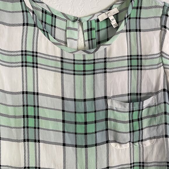 Joie 100% Silk Kelly Green Black Plaid Top Goth Prep School Academia Twee - Picture 2 of 6